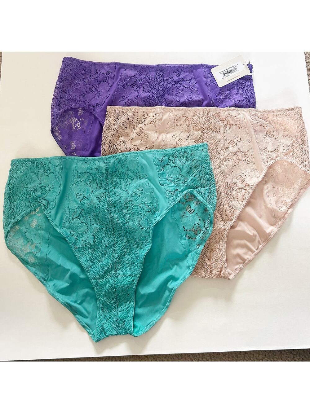Lot of 3 Bare Necessities High Leg Floral Lace Briefs Size M NEW Underwear